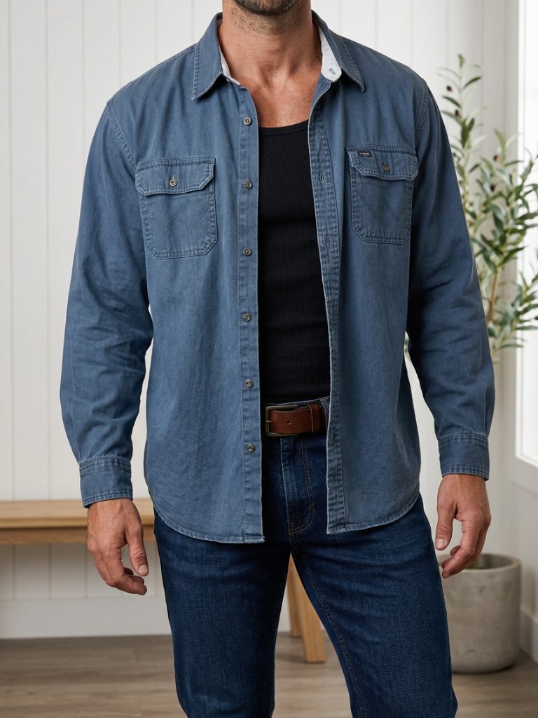 Wrangler Premium Quality Button-Down Shirt Blue Denim Vintage Men's 2xl